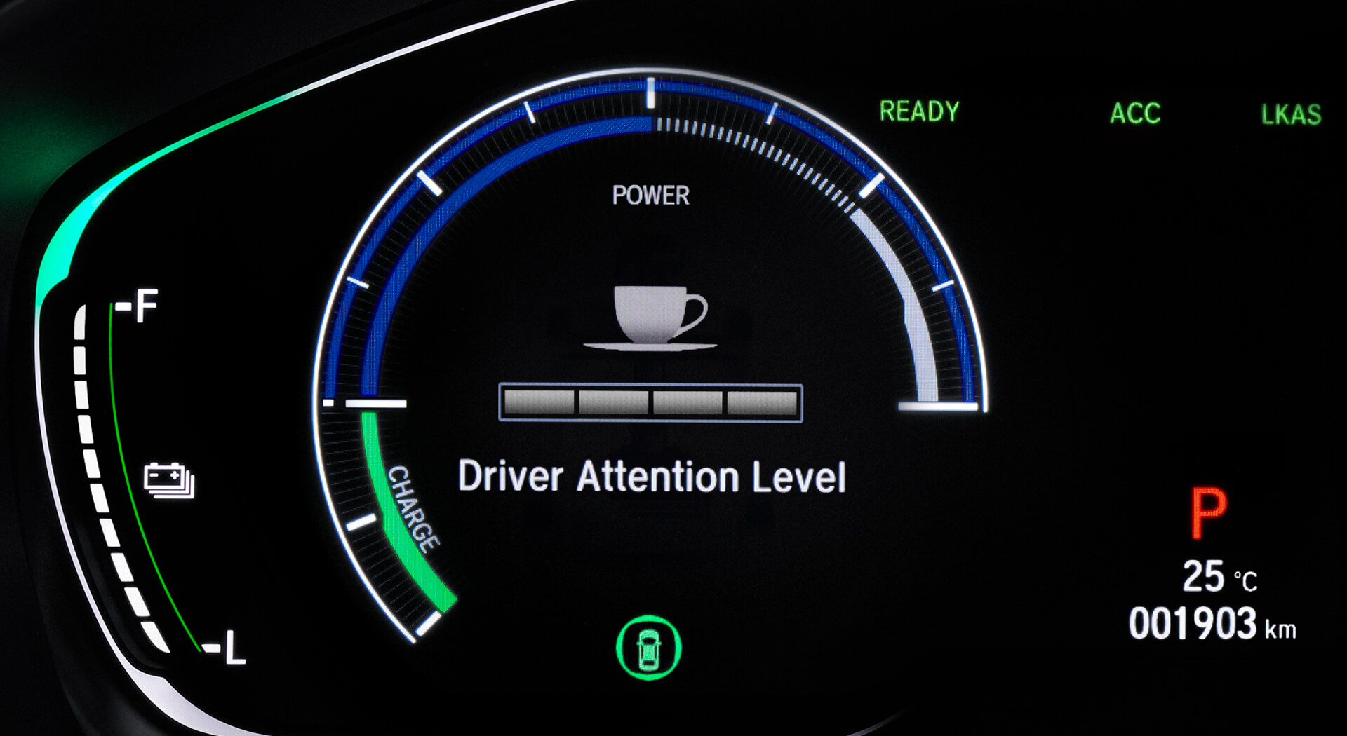 Driver Attention Monitor ระบบช่วยเตือนความเหนื่อยล้าขณะขับขี่ ระบบจะตรวจจับความเหนื่อยล้าของผู้ขับขี่ผ่านการควบคุมพวงมาลัย